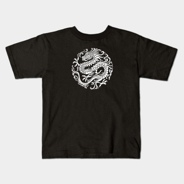 Traditional White Chinese Dragon Circle Kids T-Shirt by jeffbartels